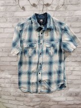 Rock and Republic Short Sleeve Button Down Plaid Blue White Shirt Size M... - $21.99