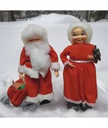 13&quot; Santa Claus &amp; Mrs Claus Dolls In Red Cloth Suits Christmas Decor w P... - $20.80