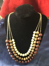 Wooden Beaded Necklace 3 Strands Shades of Brown  - £7.60 GBP