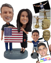 Personalized Bobblehead Country Proud Coupleholding their flag proudly wearing n - £132.11 GBP