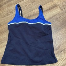 Lands End Colorblock Ribbed Tankini Swim Top Scoop Neck Size 6 Navy Blue White - $27.72