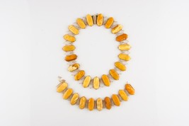 Vintage 14KT Yellow Gold Butterscotch Natural Amber Set Necklace &amp; Bracelet - £2,851.68 GBP