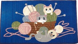 Printed Kitchen Accent Rug (nonskid) (17&quot;x28&quot;) CATS YARN BASKET ON BLUE, NR - £15.02 GBP