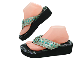 Montana West Womens Black Turquoise Rhinestone Studded Sandals Size US 10 - £25.31 GBP