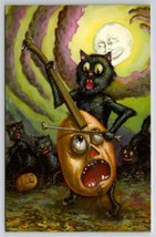 Matthew Kirscht Halloween Bowing Black Cats Moon Shiverbones Ltd Postcard MK - £39.92 GBP
