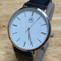 Unused Akribos Mens Silver White Leather Band Analog Quartz Watch~New Battery - £22.77 GBP