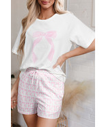 Pink Bow Knot Print Loose Fit Two Piece Casual Lounge Set - $407.89 MXN