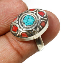 Tibetan Turquoise Coral Handmade Bohemian Ethnic Nepali Ring Adjustable SA 2605 - £3.21 GBP