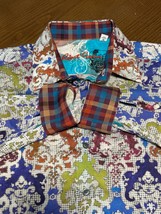 Robert Graham Shirt Mens Medium Multicolor Bright Damask Paisley Flip Cu... - $74.93