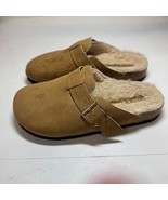 Sun Stone Womens 5 M Tan Brown Faux Fur Lined Slip On Flat Mules NEW FI1 - $545.60 MXN