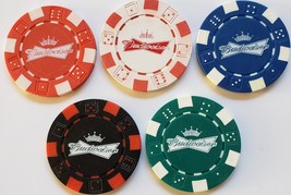 5 Budweiser Souvenir Casino Chip, Red, White, Blue, Black Green - $7.95