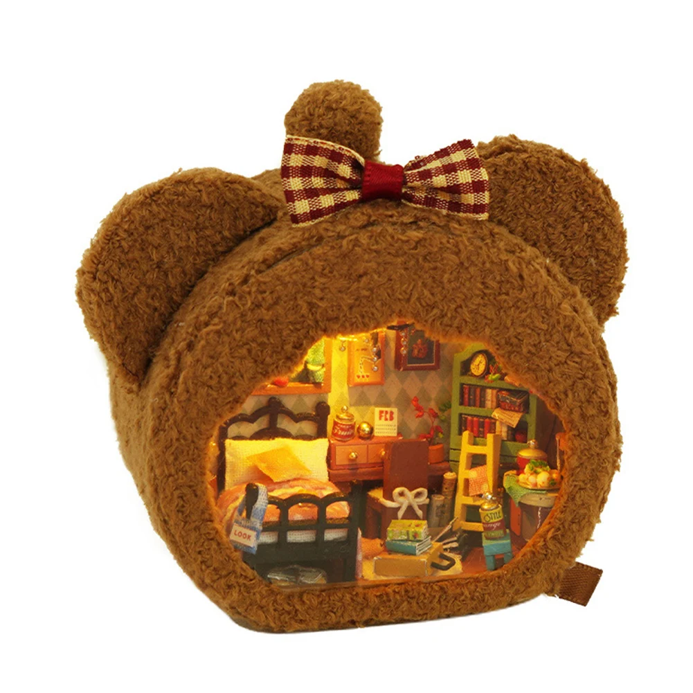 Bear Lamp with Furniture Wood Plastic Dolls Houses with Furniture Light with - £16.29 GBP