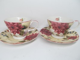 Noble Excellence Splendor Set Of 2 Floral Cups And 2 Saucers VGC - £23.25 GBP