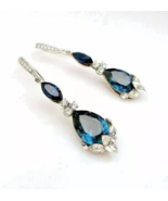 2.5Ct Pear Cut Lab Created Sapphire Dangle Earrings In 14K White Gold Pl... - $3,203.65 MXN