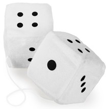 Pair of White 3in Hanging Fuzzy Dice - £15.96 GBP
