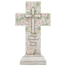 Rose Embellished Memorial Cross - Always Remembered 12" Garden Decor - $34.64