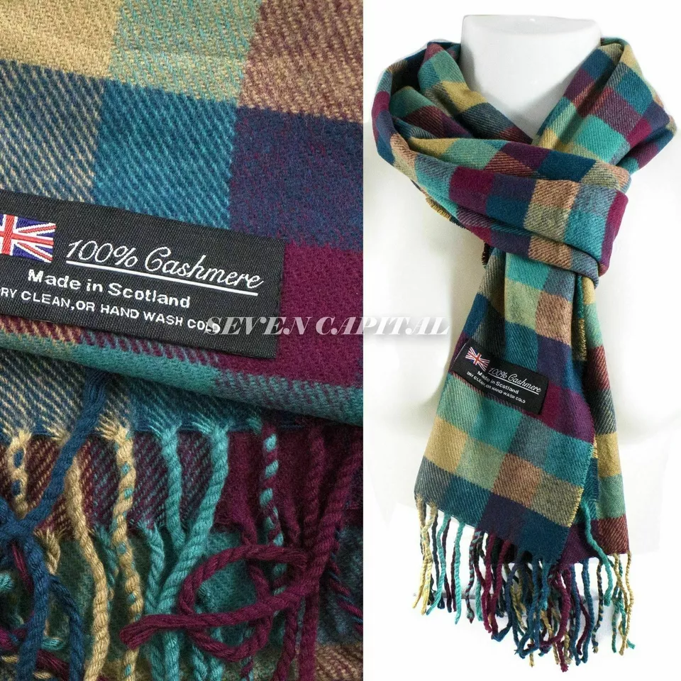 1 Red Purple Green Plaid Scarf 100% Cashmere Scotland Super Soft - $23.00