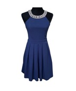 Alya Navy Blue Beaded Embellished Halter Fit And Flare Dress Small Retro... - $24.99