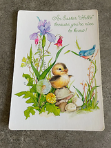 Hallmark Postcard Baby Chick &amp; Bird Happy Easter Card Vintage 1980&#39;s  - £3.71 GBP
