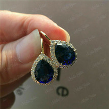 4.10Ct Pear Cut Blue Sapphire Diamond Dangle Earrings 14K Yellow Gold Finish - £71.30 GBP