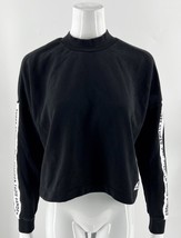 adidas Sweatshirt Top Size Large Cropped Black White Three Stripe Arm Mo... - £19.83 GBP