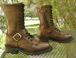Vintage Double H Leather combat Boots--lace up western Buckles Kilties W... - $2,093.06 MXN