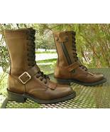 Vintage Double H Leather combat Boots--lace up western Buckles Kilties W... - £84.67 GBP