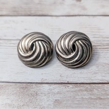 Vintage Clip On Earrings - 1&quot; Aged Silver Tone Circular - £11.11 GBP