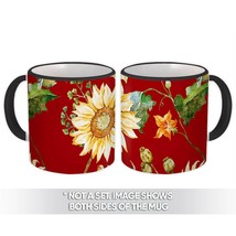 Sunflowers Poppy Straw : Gift Mug Floral Pattern Drawing Magnolia Leaf Fabric Pr - £12.67 GBP