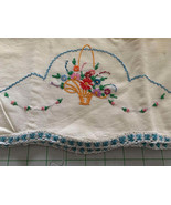 Vintage Hand embroidered flower basket pillowcase set of 2 - £12.58 GBP