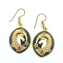 MUSICAL UNICORN vintage 1980s enamel drop earrings - NEW pierced signed AIM - £11.79 GBP