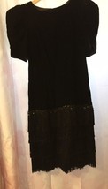 Pretty Vintage 80s Black Velvet Flapper Style Dress Size 7/8 - £26.24 GBP