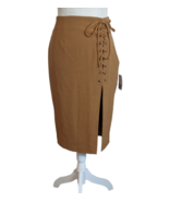 Forever 21 Womens Camel Brown Side Slit Lace-up Pencil Skirt Size Medium - £15.58 GBP