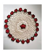 Vintage 3D Red Roses Doily 17"  - $12.18
