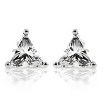 Trillion Cut Triangle Shaped Clear CZ Sterling Silver Basket Set Stud Ea... - £8.93 GBP+