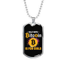 Silly Boys  Crypto Necklace Stainless Steel or 18k Gold Dog Tag 24&quot; Chain - £38.02 GBP+