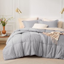 Grey Queen Comforter Set - Gray Basket Weave Pattern Down Alternative Comforter  - £36.76 GBP