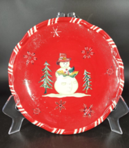 Tracy Porter Plates Red 8&quot; Jolly Ol&#39; Snowman Holly Peppermint Christmas Winter - £11.09 GBP