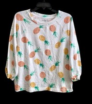 LOFT Pineapple Shirt Sz M White Cotton Pineapples Tropical Long Sleeve Top NWOT - $11.87