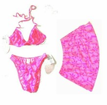 Sunsets Shining Star Coral 3-Pc Halter Scoop Bikini Swimsuit w/Skirt Siz... - $85.50