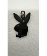 VTG PLAYBOY bunny pendant charm small rabbit logo metal Black With Stone - $17.25 CAD