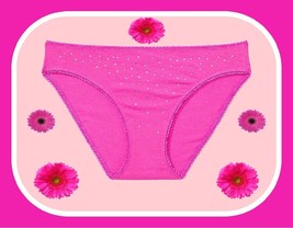 XS Fuchsia Pink Scatter Rhinestone Stretch Cotton Victoria&#39;s Secret BIKINI Panty - £9.58 GBP