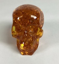 Vintage Small Amber Crystal Skull Figurine Paperweight - $19.79