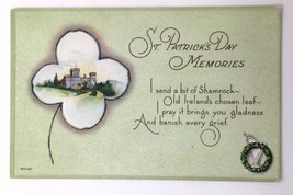 St. Patrick&#39;s Day Memories Antique PC Unposted Clover Castle Harp - $10.00