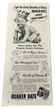 Quaker Oats Vintage Print Ad 40s Crawling Baby Best Breakfast Food Original Ad - $13.87