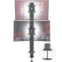 Dual Monitor Articulating Desk Mount Arm Stand - Vertical Stack Screen Supports  - £59.32 GBP