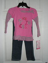 NWT YOUNG HEARTS 2 PIECE OUTFIT LONG SLEEVE SHIRT &amp; PANTS JEAN&#39;S SZ 4T P... - $14.84