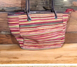 Talbots Women&#39;s Striped Medium Purse Handbag Satchel Double Handles Pockets - $7.34