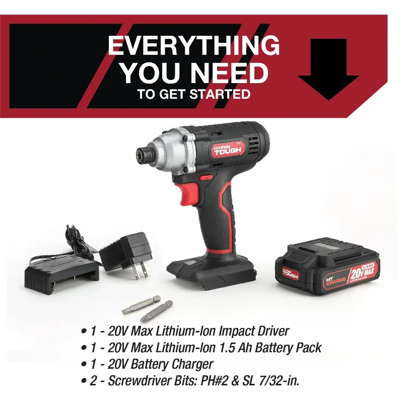 Hyper Tough 20V Max Lithium-ion Cordless Impact Driver with 1.5Ah Lithium-ion Ba - £120.21 GBP