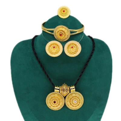 4pcs/lot Gold Ethiopian collares Dubai jewelry sets for Women Habesha Hairpin He - £28.40 GBP